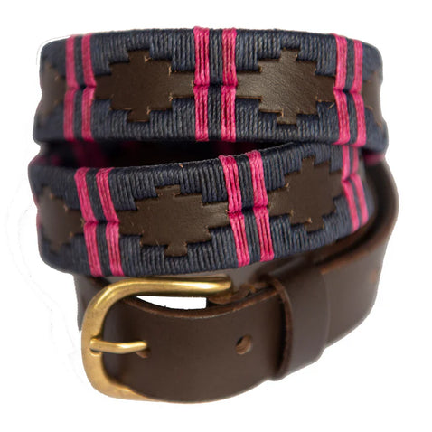 Pioneros Belt Narrow Navy Double Berry Stripe