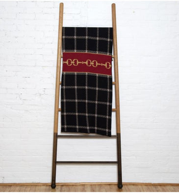 Eco Horse Bit Plaid Throw Black/Pom/Straw