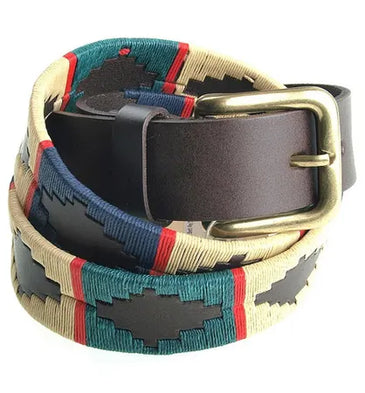 Pioneros Belt Narrow Navy Green Cream Red Stripe
