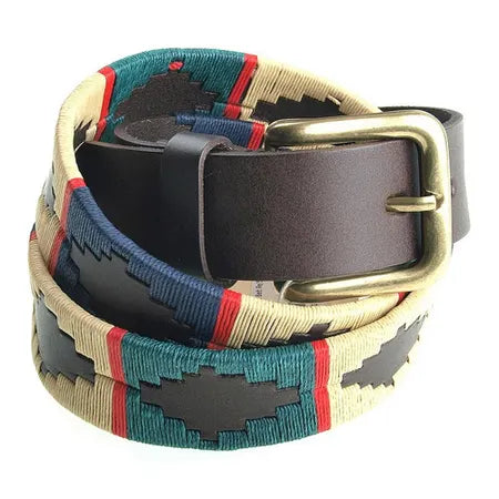 Pioneros Belt Narrow Navy Green Cream Red Stripe
