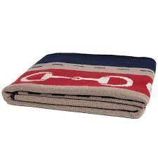 Eco Striped Horse Bit Throw Marine/Hemp/Pom