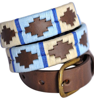 Pioneros Belt Narrow Pale Blue, White, Blue Stripe