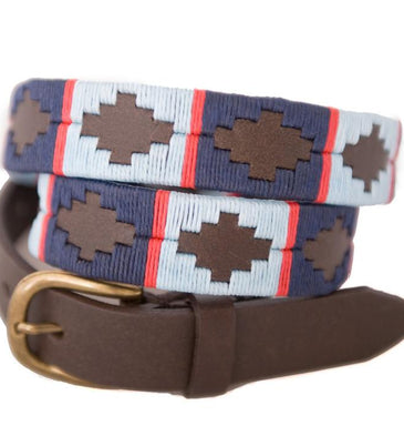 Pioneros Belt Narrow Navy, Pale Blue, Red Stripe