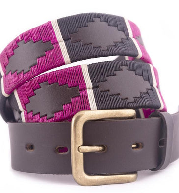Pioneros Belt Black, Berry, White Stripe
